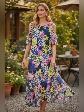 JUST TAYLOR EUC Shoulderless dress. Multicolor Sz 12
